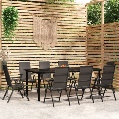 Set da Pranzo per Giardino 9 pz con Cuscini Nero - homemem39