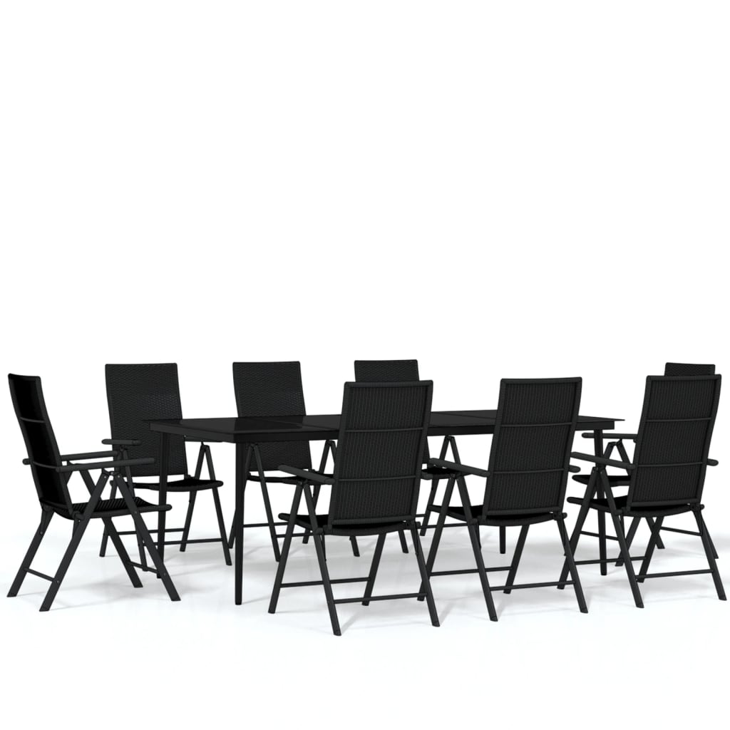 Set da Pranzo per Giardino 9 pz con Cuscini Nero | homemem39