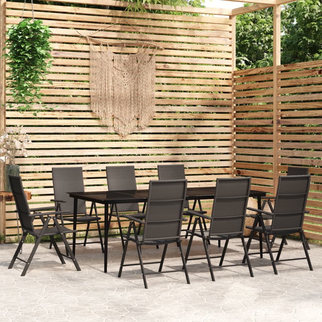 Set da Pranzo per Giardino 9 pz con Cuscini Nero | homemem39