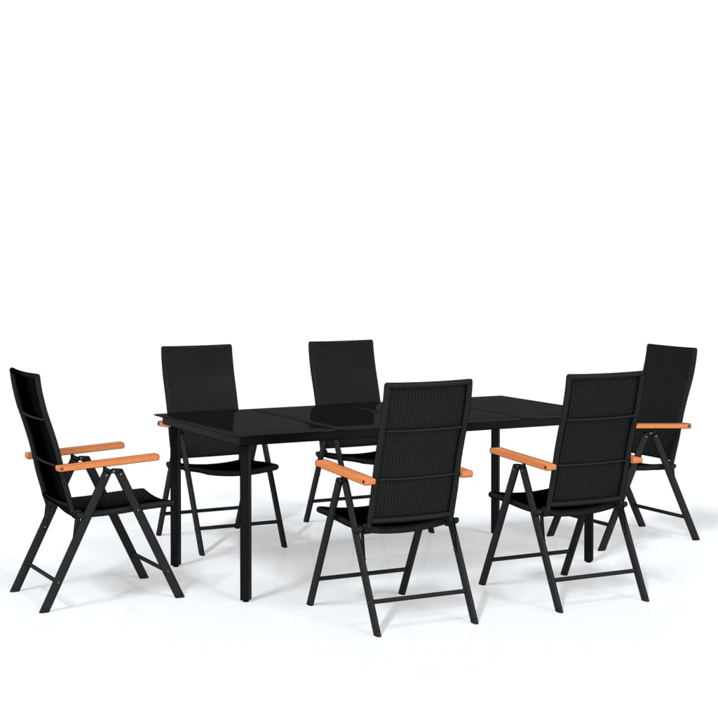 Set Mobili da Pranzo per Giardino 7 pz Nero | homemem39