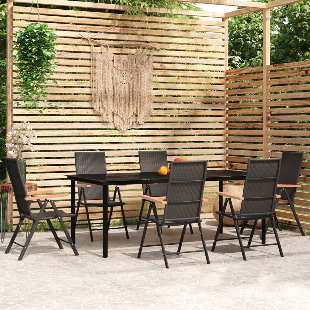 Set Mobili da Pranzo per Giardino 7 pz Nero | homemem39
