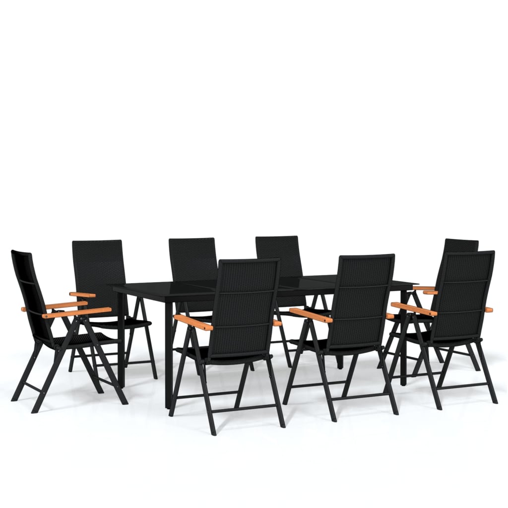 Set da Pranzo per Giardino 9 pz con Cuscini Nero | homemem39