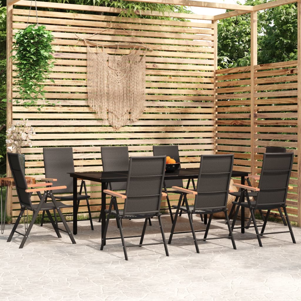 Set da Pranzo per Giardino 9 pz con Cuscini Nero | homemem39