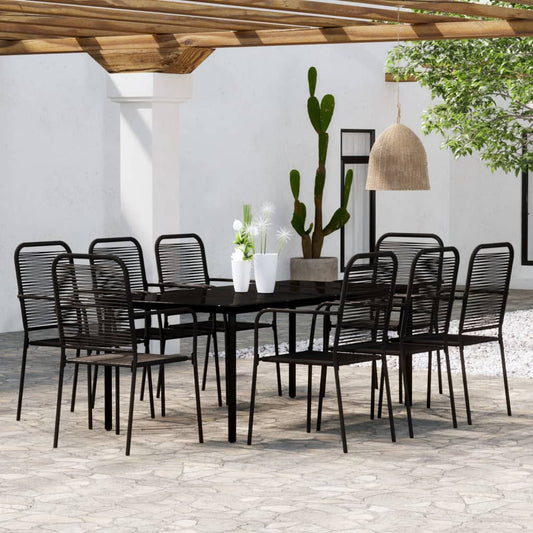 Set da Pranzo per Giardino 9 pz con Cuscini Nero - homemem39