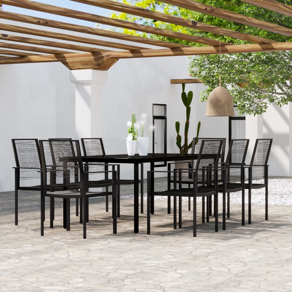 Set Mobili da Pranzo da Giardino 9 pz con Cuscini Nero - homemem39