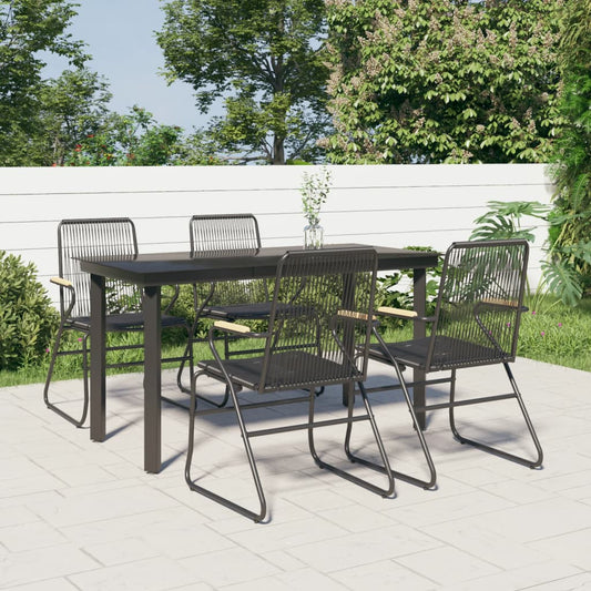 Set da Pranzo da Giardino 5 pz Nero in Rattan PVC - homemem39