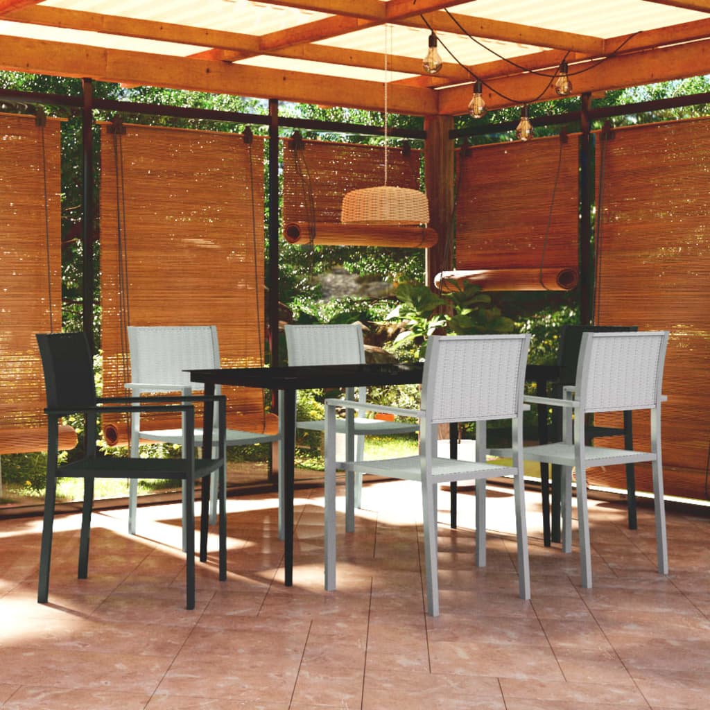 Set Mobili da Pranzo per Giardino 7 pz Nero e Bianco - homemem39