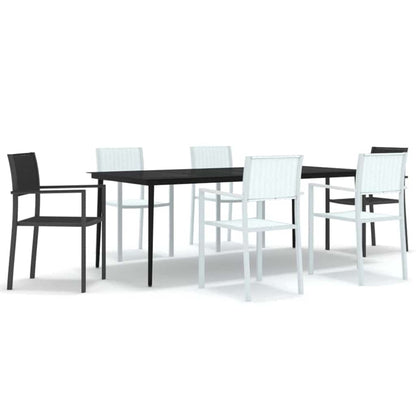 Set Mobili da Pranzo da Giardino 7 pz Bianco e Nero