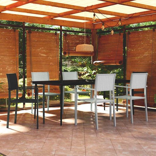 Set Mobili da Pranzo da Giardino 7 pz Bianco e Nero