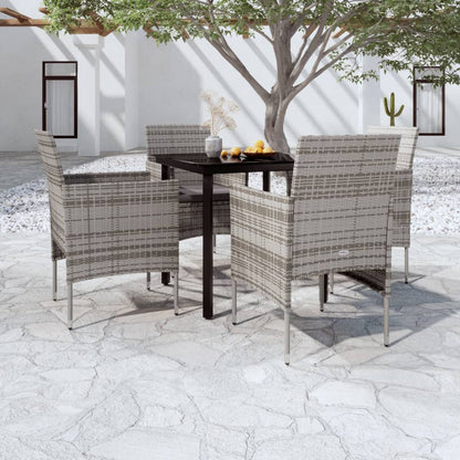 Set da Pranzo da Giardino 5 pz con Cuscini Grigio e Nero