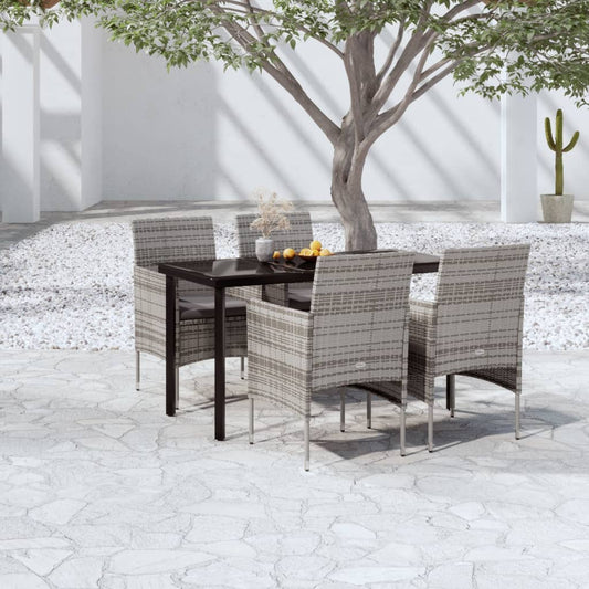 Set da Pranzo da Giardino 5 pz con Cuscini Grigio e Nero - homemem39