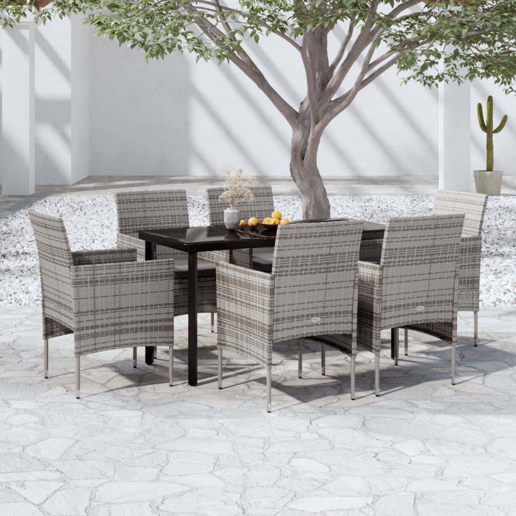 Set da Pranzo da Giardino 7 pz con Cuscini Grigio e Nero - homemem39
