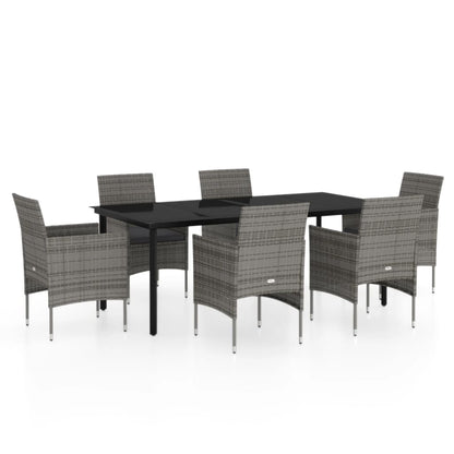 Set da Pranzo da Giardino 7 pz con Cuscini Grigio e Nero - homemem39