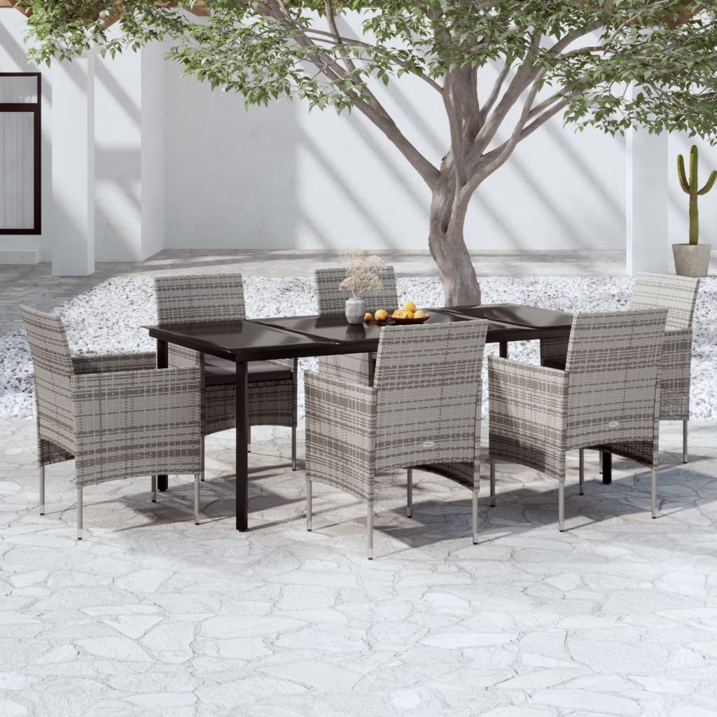 Set da Pranzo da Giardino 7 pz con Cuscini Grigio e Nero - homemem39