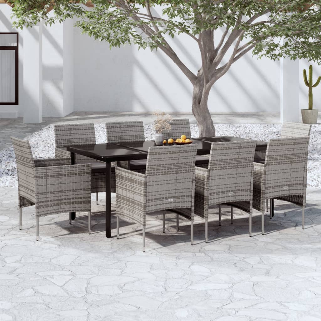 Set da Pranzo per Giardino 9 pz con Cuscini Grigio e Nero - homemem39