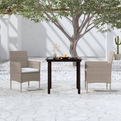 Set da Pranzo da Giardino 3 pz con Cuscini Beige e Nero - homemem39