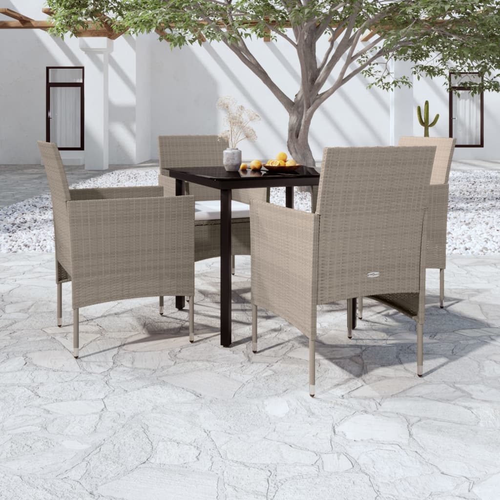 Set da Pranzo da Giardino 5 pz con Cuscini Beige e Nero - homemem39