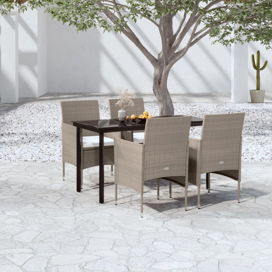 Set da Pranzo da Giardino 5 pz con Cuscini Beige e Nero - homemem39
