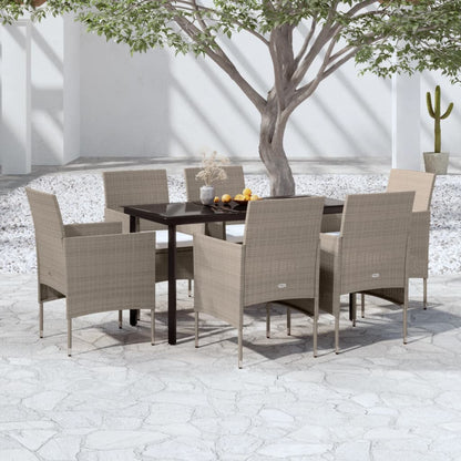 Set da Pranzo da Giardino 7 pz con Cuscini Beige e Nero - homemem39