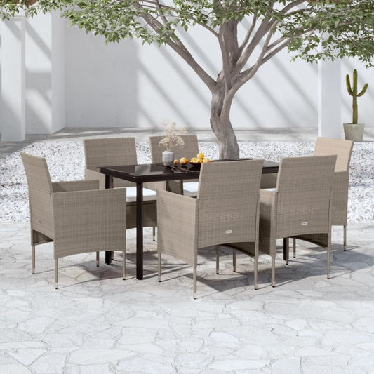 Set da Pranzo da Giardino 7 pz con Cuscini Beige e Nero - homemem39
