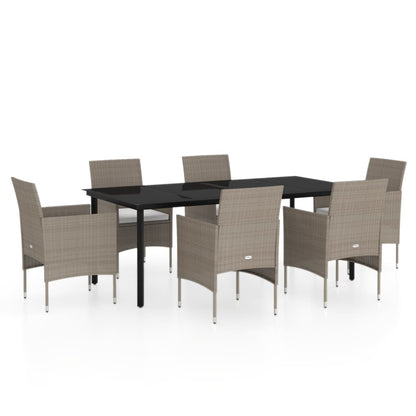 Set da Pranzo da Giardino 7 pz con Cuscini Beige e Nero - homemem39