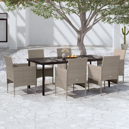 Set da Pranzo da Giardino 7 pz con Cuscini Beige e Nero - homemem39