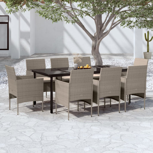 Set da Pranzo per Giardino 9 pz con Cuscini Beige e Nero - homemem39