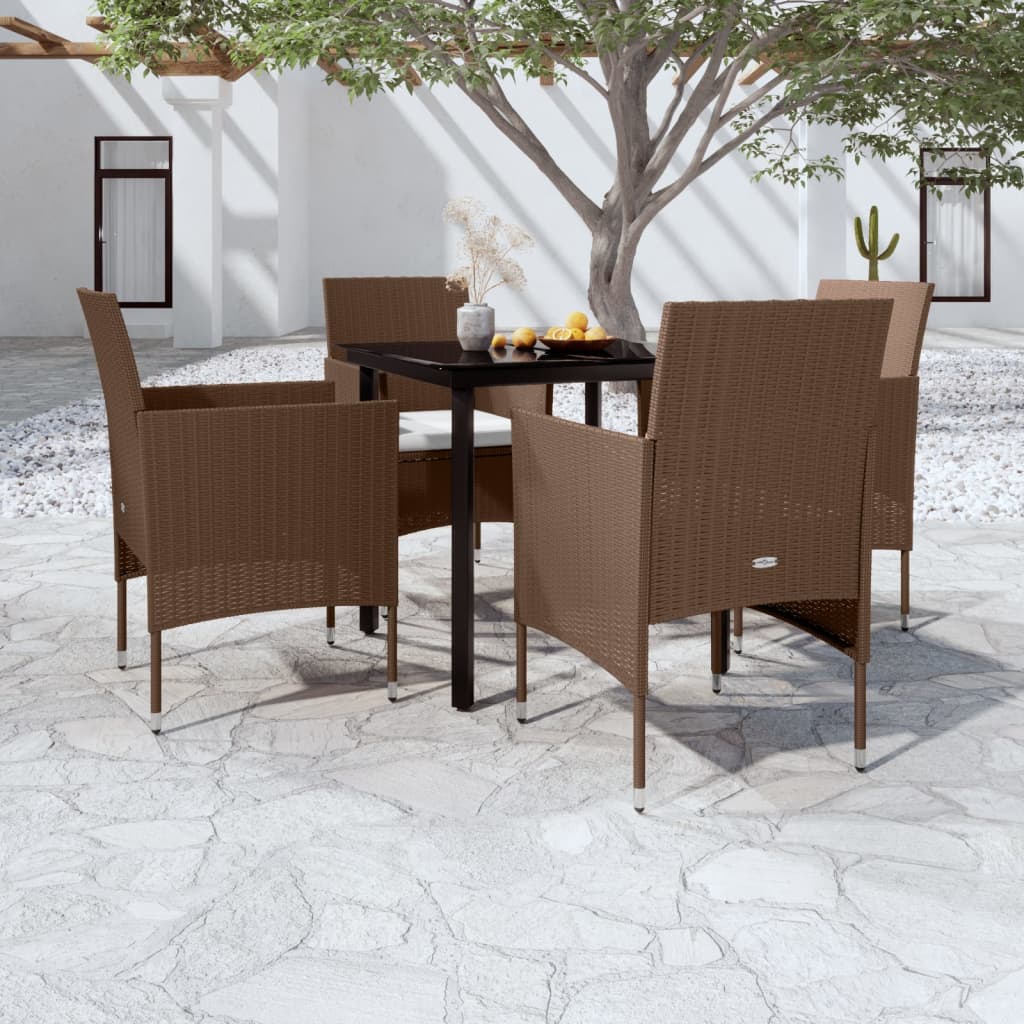 Set da Pranzo da Giardino 5 pz con Cuscini Marrone e Nero - homemem39