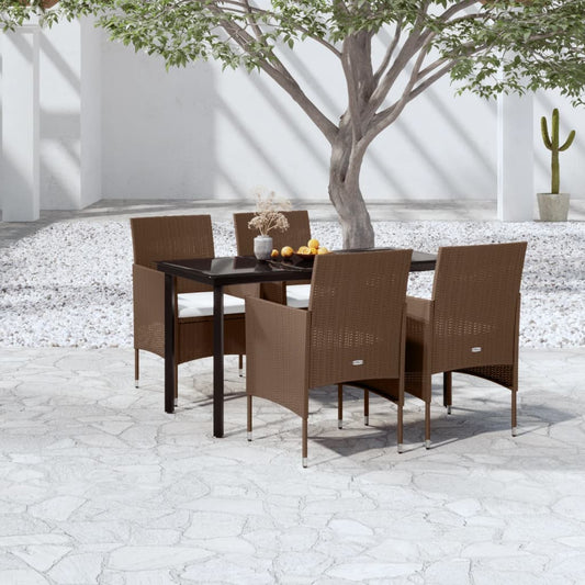 Set da Pranzo da Giardino 5 pz con Cuscini Marrone e Nero - homemem39
