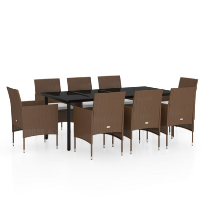 Set da Pranzo per Giardino 9 pz con Cuscini Marrone e Nero | homemem39