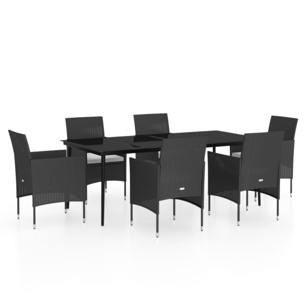 Set da Pranzo da Giardino 7 pz con Cuscini Nero | homemem39