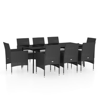 Set da Pranzo da Giardino 9 pz con Cuscini Nero | homemem39