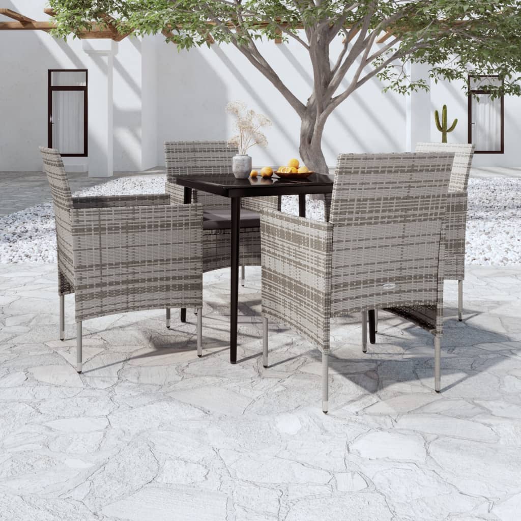 Set da Pranzo da Giardino 5 pz con Cuscini Grigio e Nero - homemem39