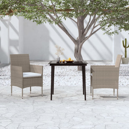 Set da Pranzo da Giardino 3 pz con Cuscini Beige e Nero - homemem39