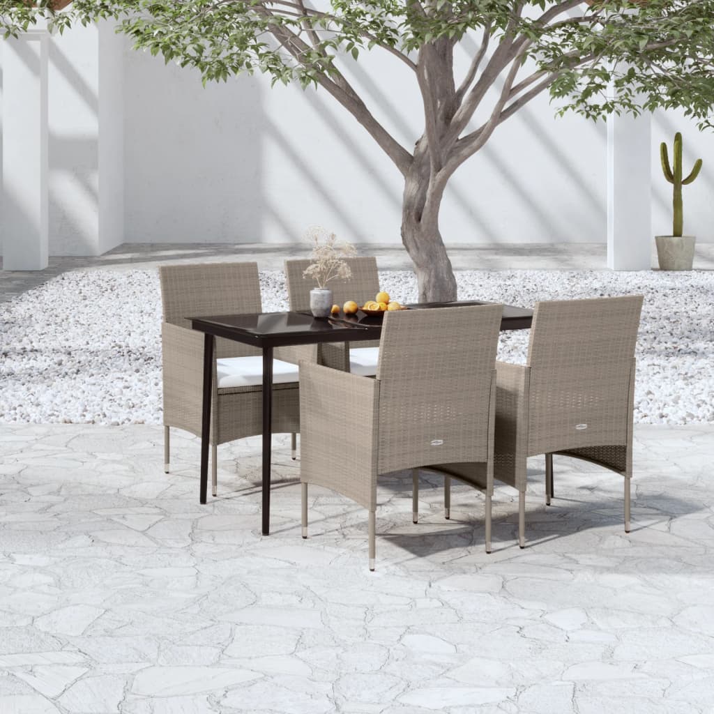 Set da Pranzo da Giardino 5 pz con Cuscini Beige e Nero - homemem39