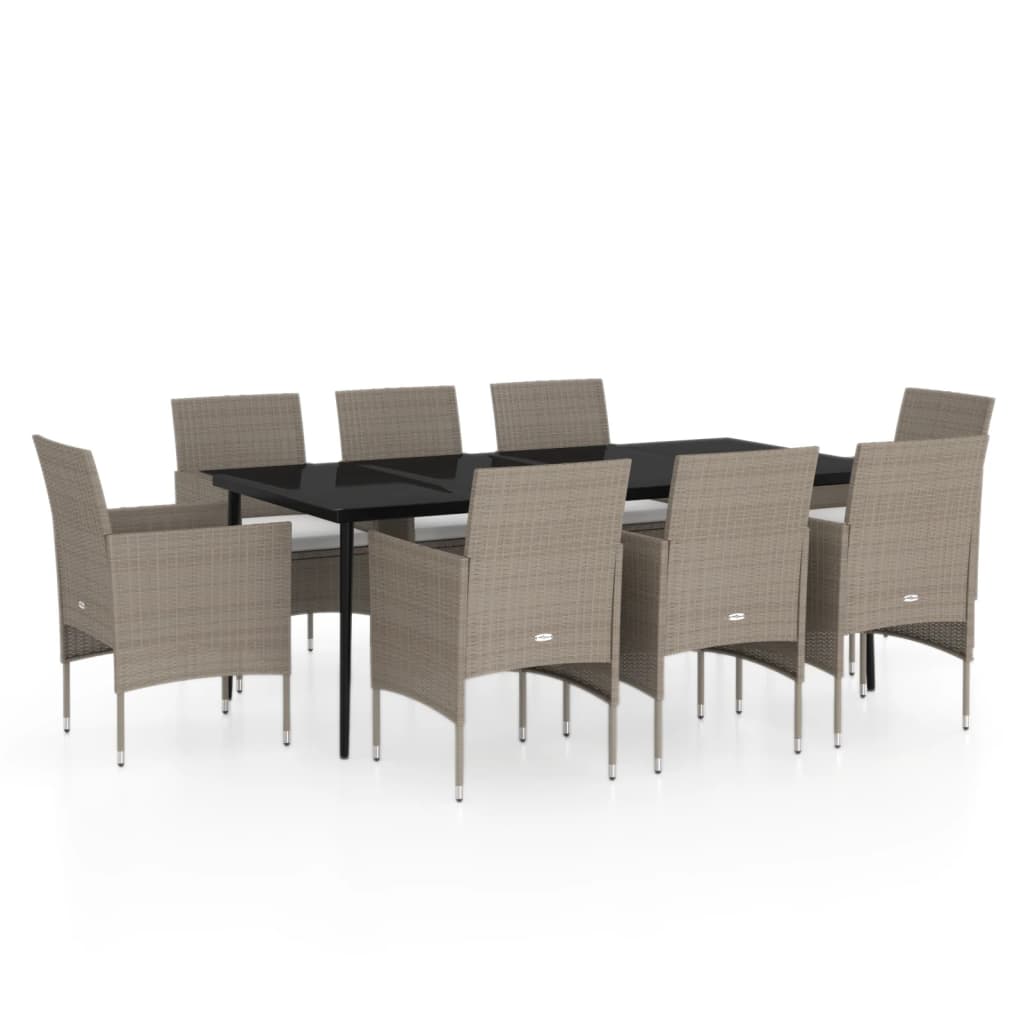 Set da Pranzo da Giardino con Cuscini 9 pz in Beige e Nero - homemem39