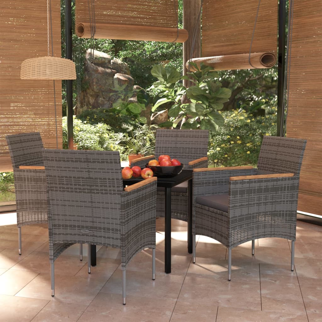 Set da Pranzo da Giardino 5 pz con Cuscini Grigio e Nero - homemem39