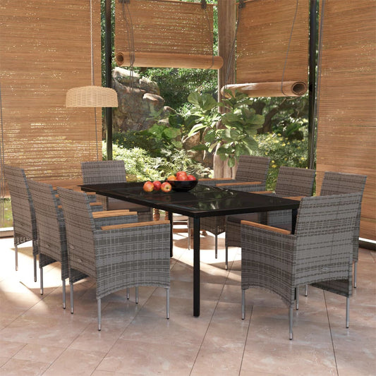 Set da Pranzo da Giardino 9 pz con Cuscini Nero e Grigio - homemem39