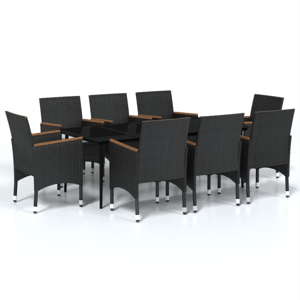 Set da Pranzo da Giardino 9 pz con Cuscini Nero | homemem39