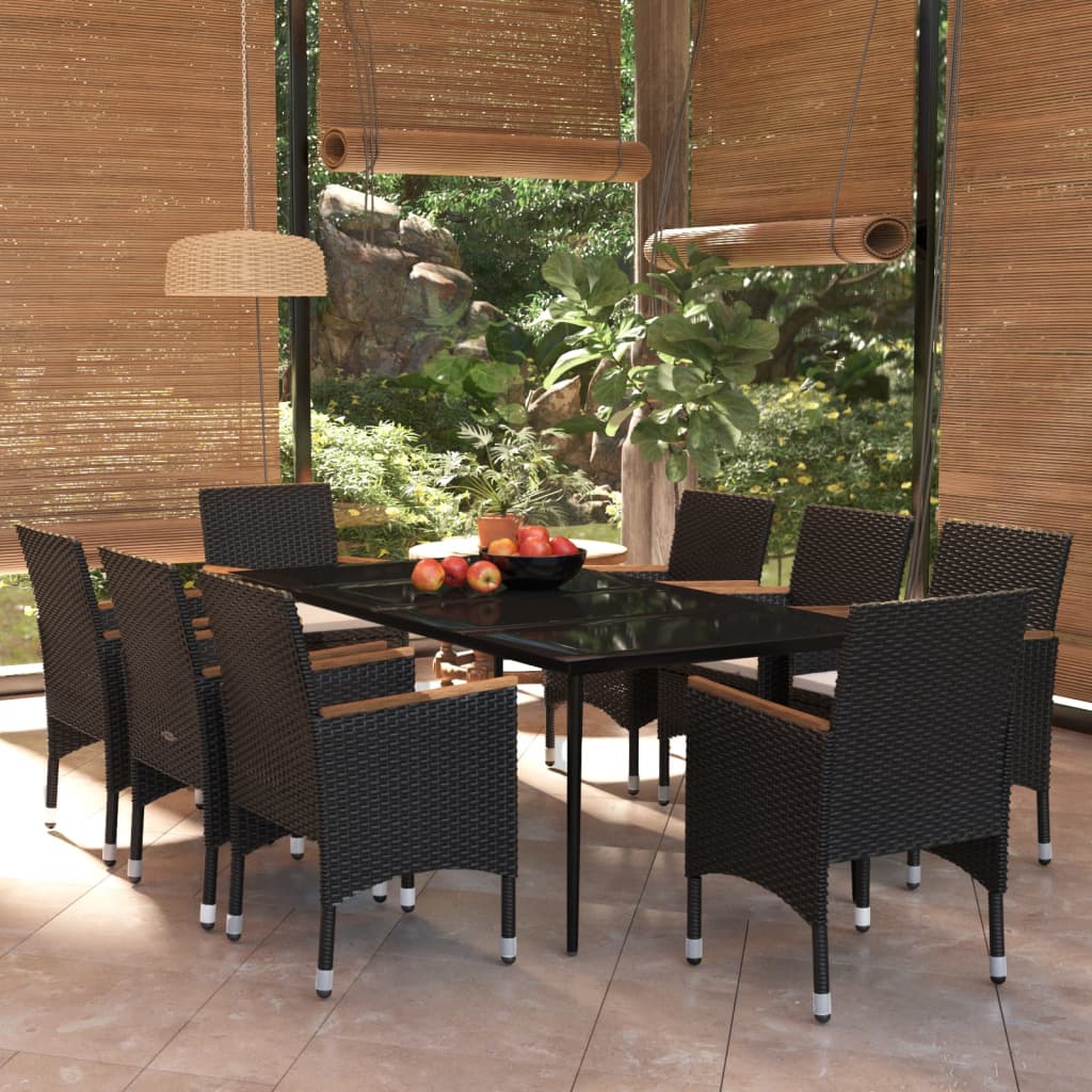 Set da Pranzo da Giardino 9 pz con Cuscini Nero | homemem39