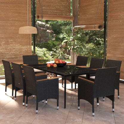Set da Pranzo da Giardino 9 pz con Cuscini Nero - homemem39