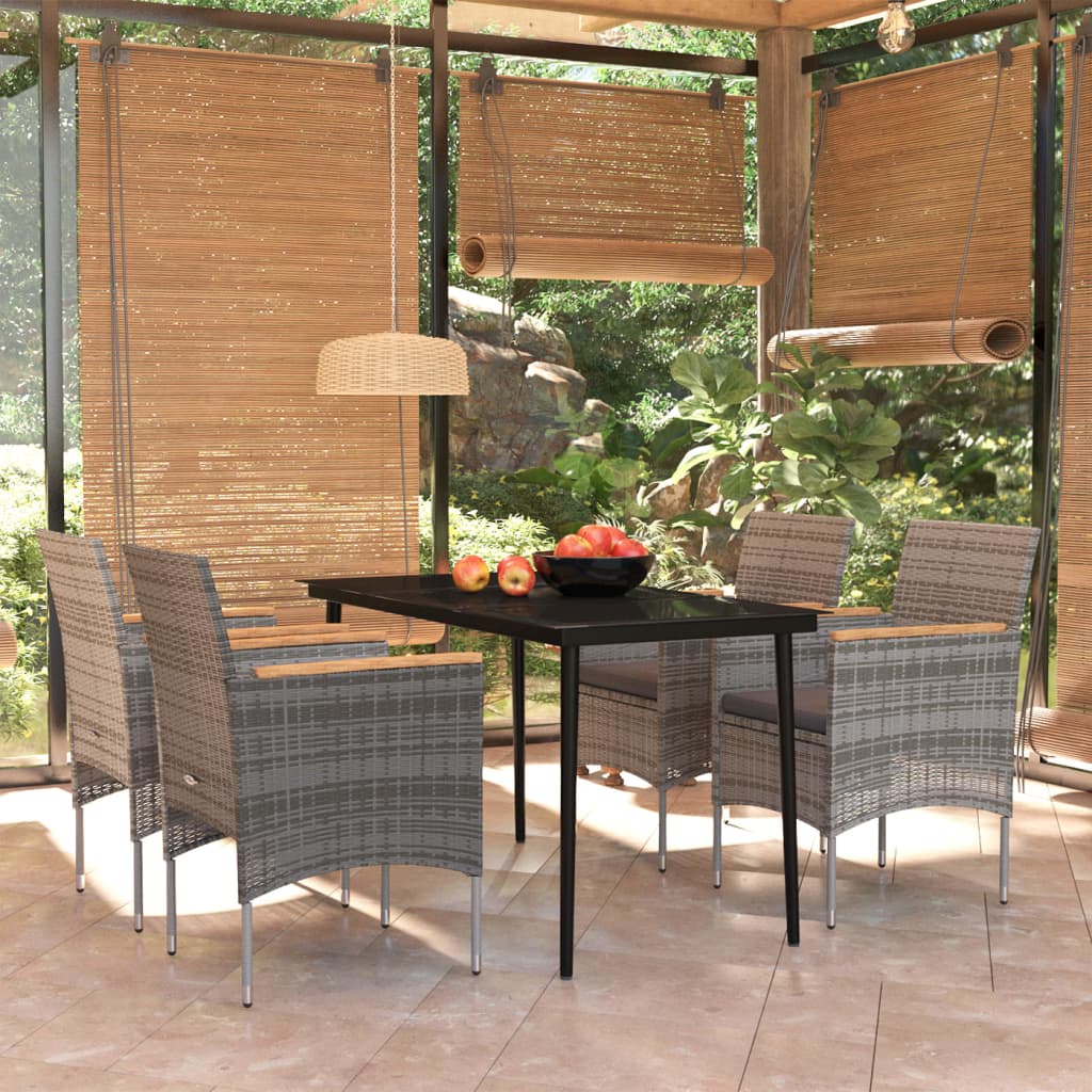 Set da Pranzo da Giardino 5 pz con Cuscini Grigio e Nero - homemem39