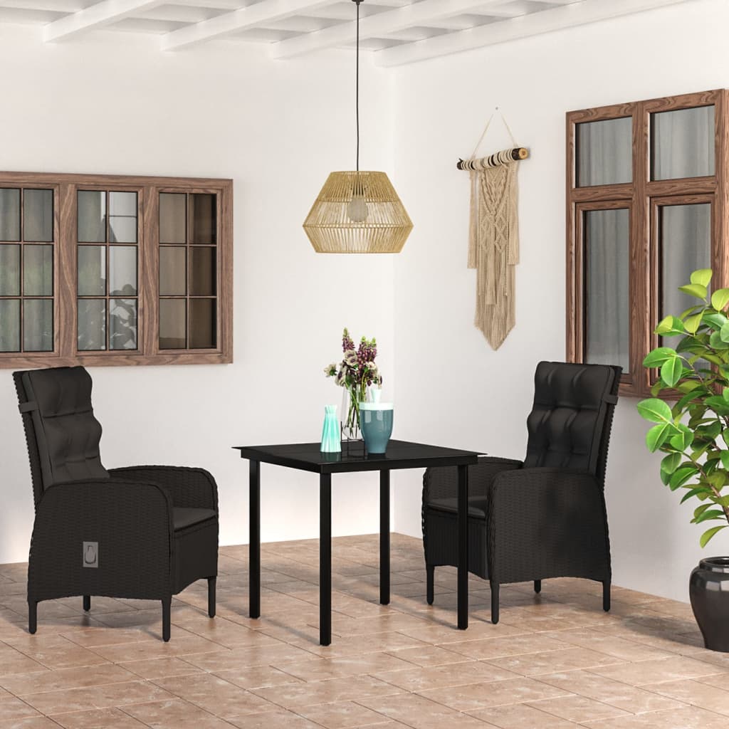 Set da Pranzo da Giardino 3 pz con Cuscini Nero - homemem39