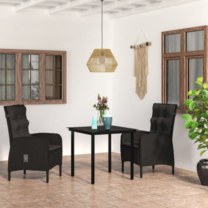 Set da Pranzo da Giardino 3 pz con Cuscini Nero - homemem39