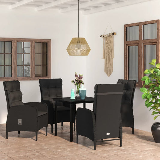 Set da Pranzo da Giardino 5 pz con Cuscini Nero - homemem39