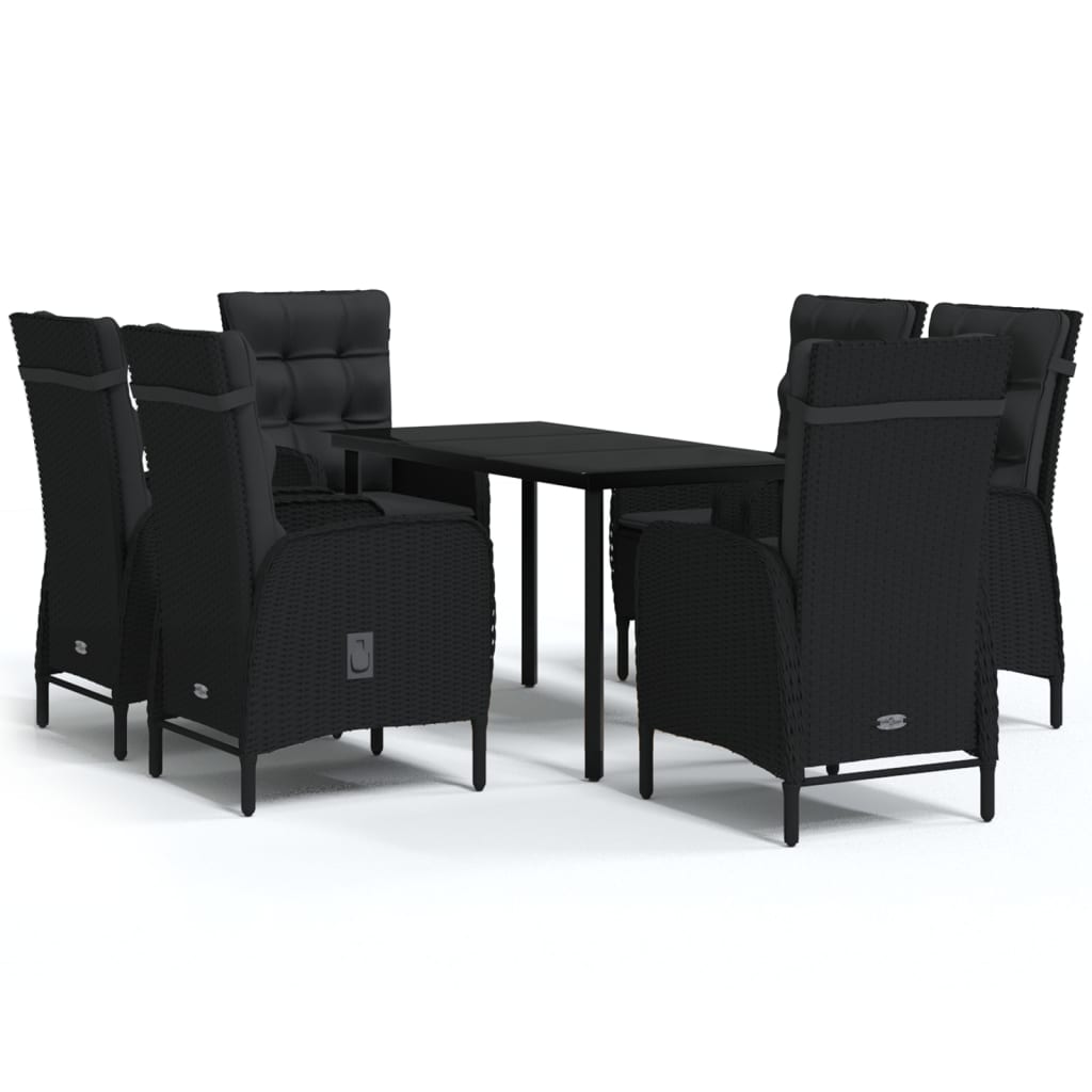Set da Pranzo da Giardino 7 pz con Cuscini Nero - homemem39