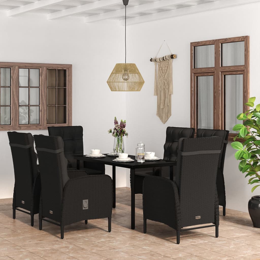 Set da Pranzo da Giardino 7 pz con Cuscini Nero - homemem39
