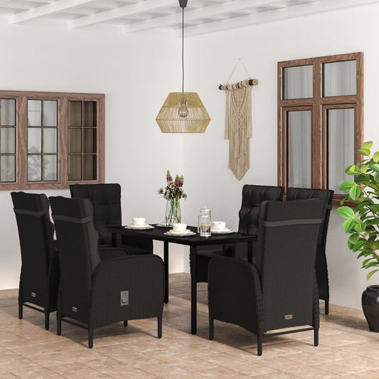 Set da Pranzo da Giardino 7 pz con Cuscini Nero - homemem39