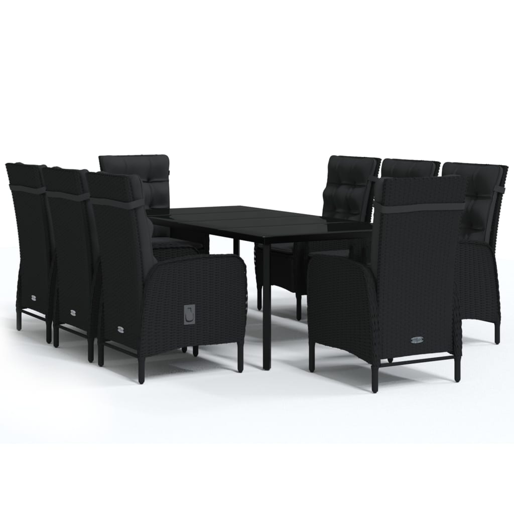 Set da Pranzo da Giardino 9 pz con Cuscini Nero - homemem39
