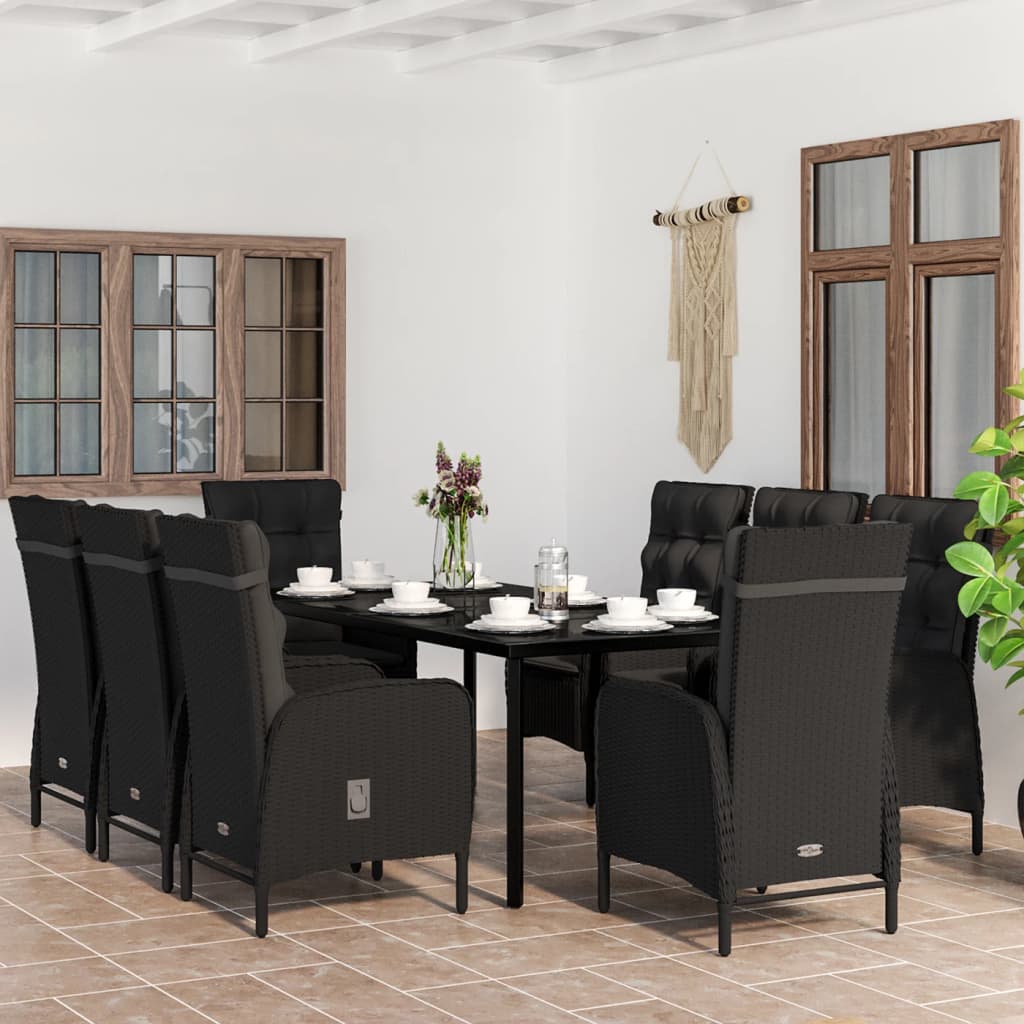Set da Pranzo da Giardino 9 pz con Cuscini Nero - homemem39
